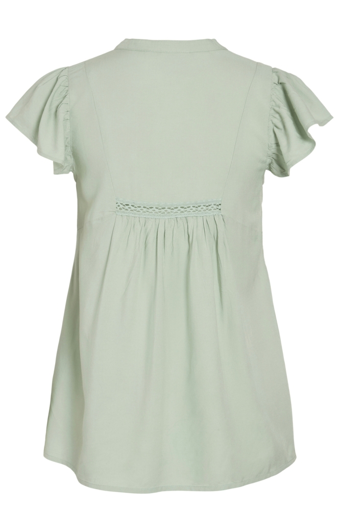VIVISIA V-NECK C/S PLEATED TOP/TES 14106953 SILT GREEN